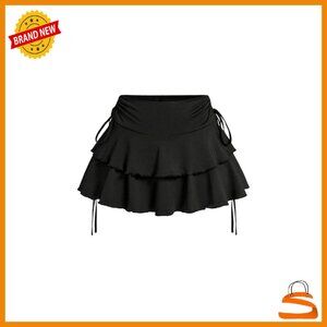 Y2K Mini Ruffle Skort with Built-in Shorts Elastic Waist Tiered Layers